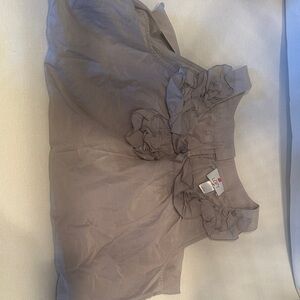 LOFT Taupe Ruffle Blouse